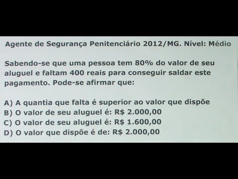 Raciocínio Lógico Exercício de concurso para concursos, Porcentagem, Aula Nº 179