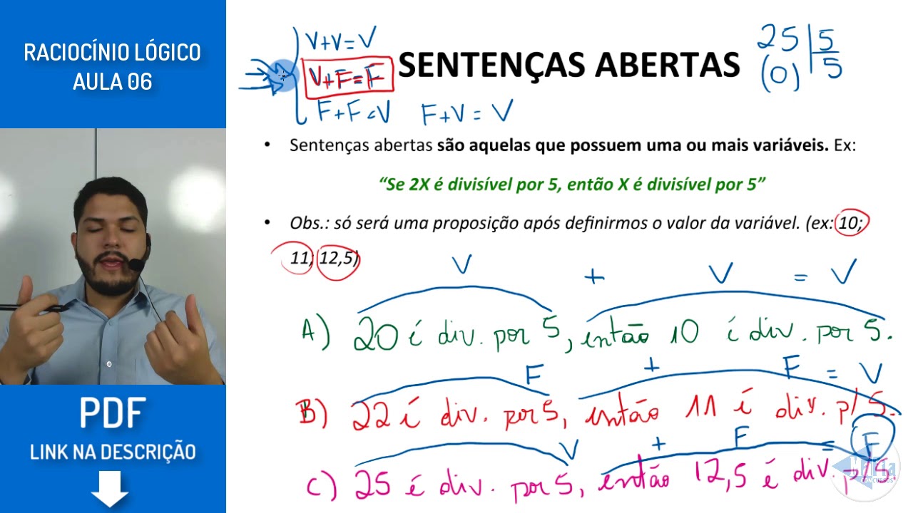 SENTENÇAS ABERTAS - LÓGICA PROPOSICIONAL | Raciocínio Lógico para Concursos | AULA 06
