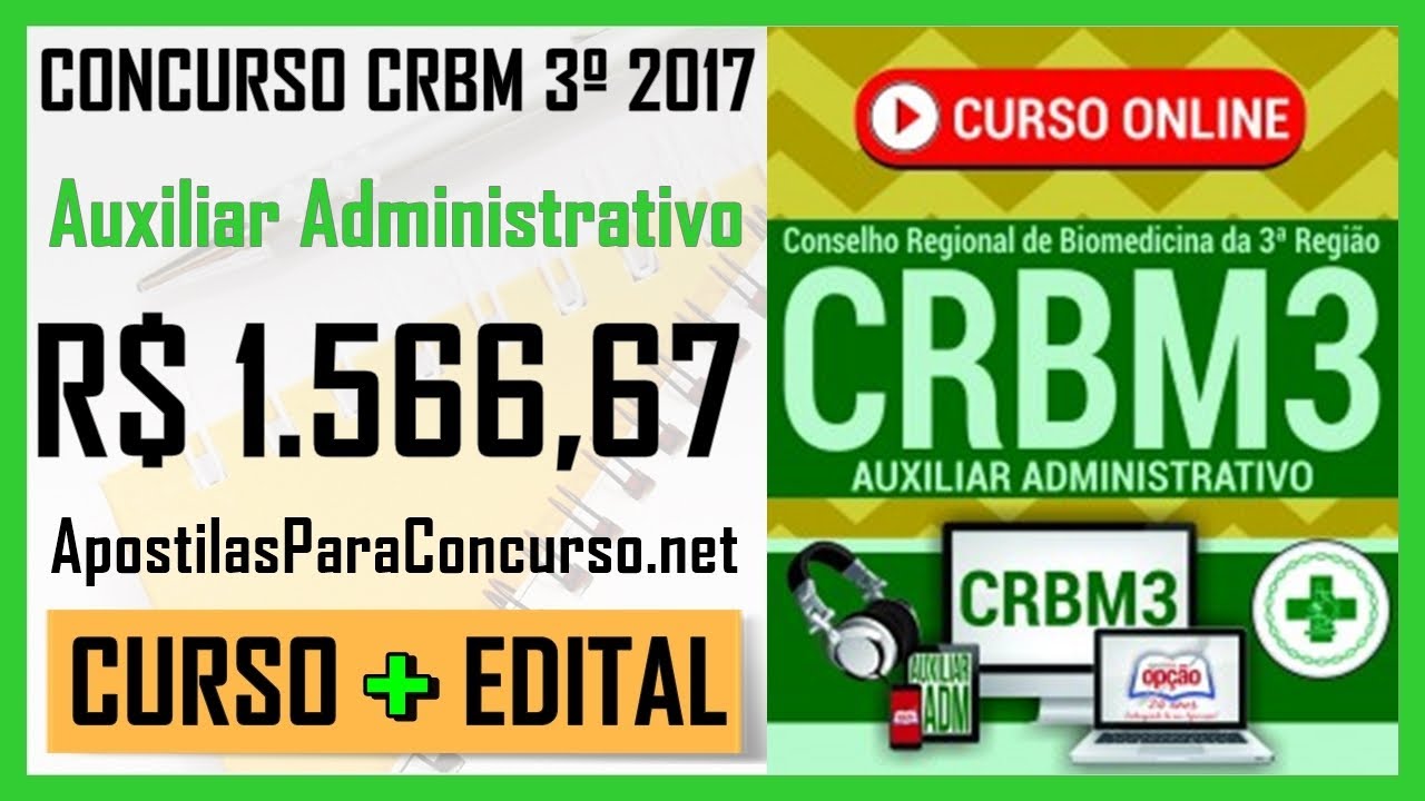 Curso Online - Concurso CRBM 3º Região 2017 - Curso Específico De Auxiliar Adm (Aula Grátis)